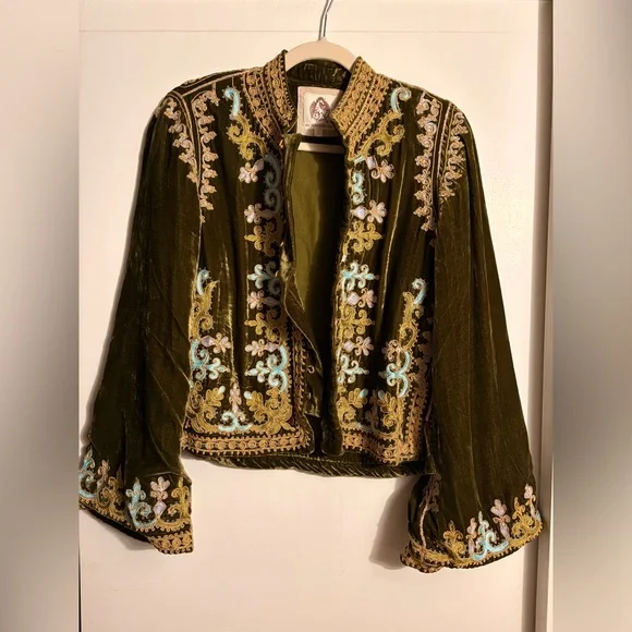Chasing Unicorns Olive Revolution Velvet Jacket S - Picture 1 of 4